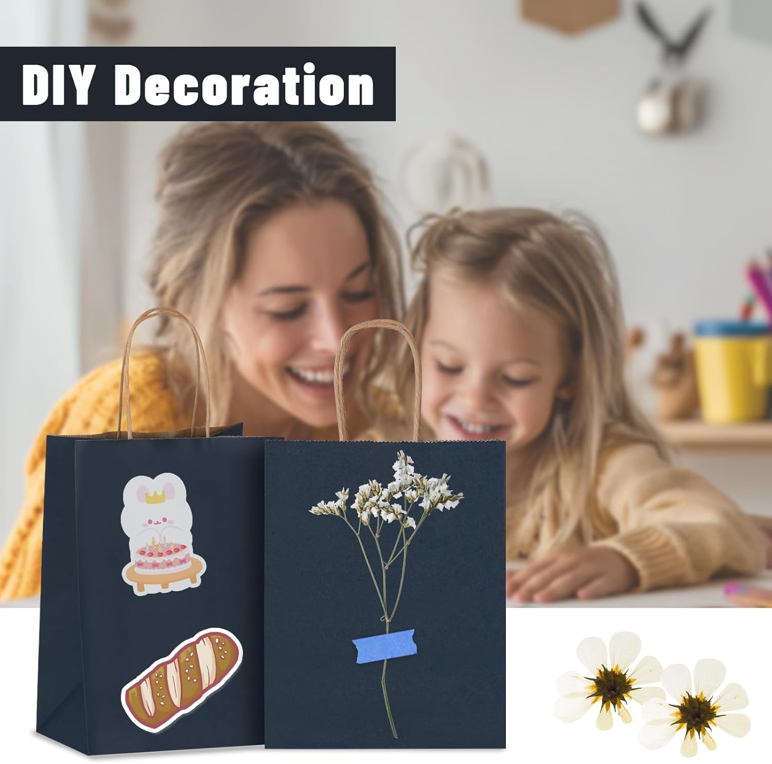 Joybe 50 Pack 8x4.75x10 Inch Medium Navy Blue Kraft Paper Bags with Handles Bulk, Craft Paper Gift Bags for Party Favors Grocery Retail Shopping Business Goody Merchandise Take Out Blank Sacks (50pcs)